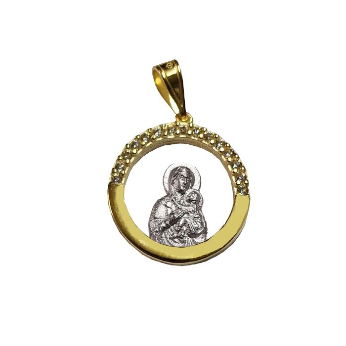 Yellow and white gols charm in the form of the Holy Mary 9CT HJY0030