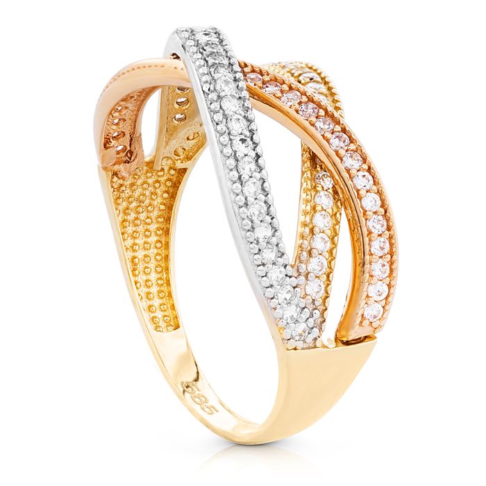 Women's ring with 3 rings and zirkon 14ct IDY0034