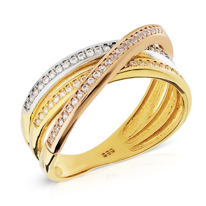 Women's ring 3 rings and zirkon 14ct IDY0035
