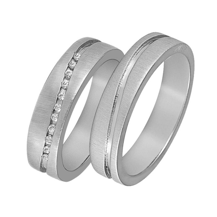 Pair of silver wedding rings in White Gold plattin 4ever  V2077_02