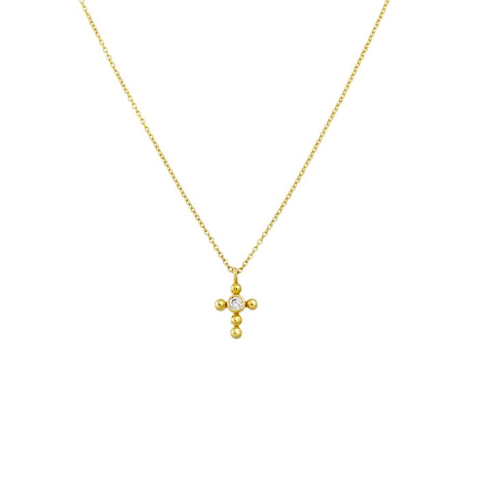 Women's cross in Yellow Gold with zirkon 9ct HTU0025