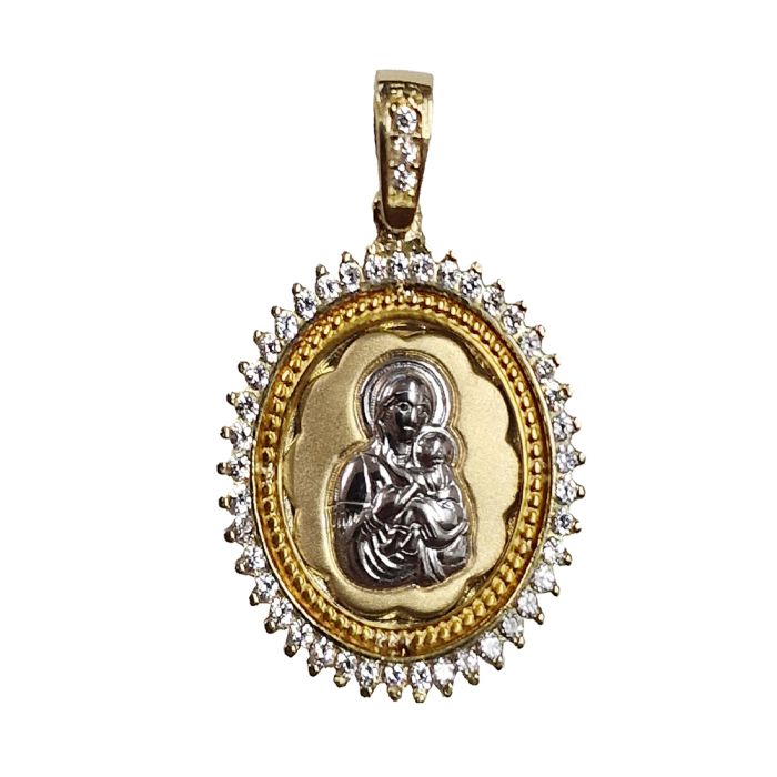 Yellow Gold charm in the form of Holy Mairy and Jesus 14ct IJY0007