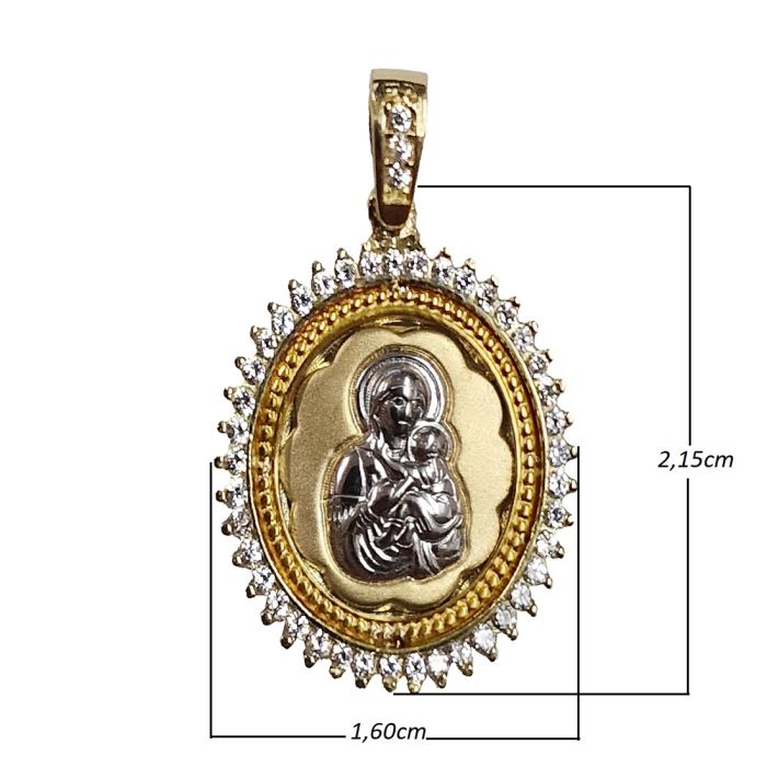 Yellow Gold charm in the form of Holy Mairy and Jesus 14ct IJY0007