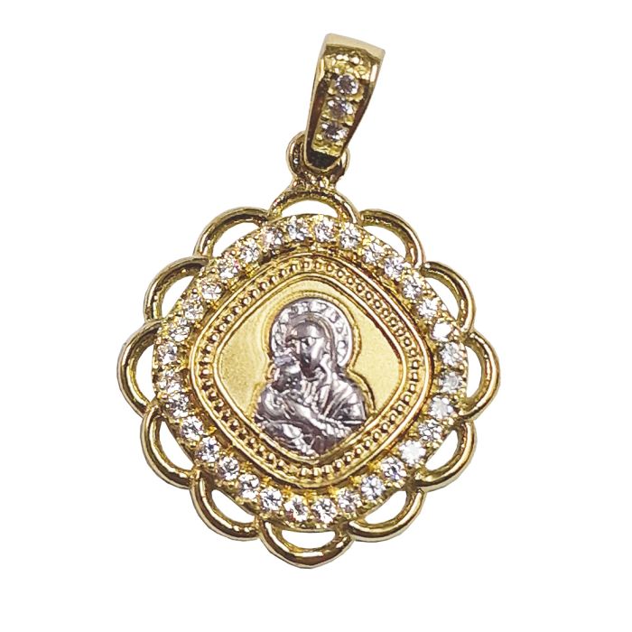 Yellow Gold charm in the form of Holy Mairy and Jesus 14ct IJY0008