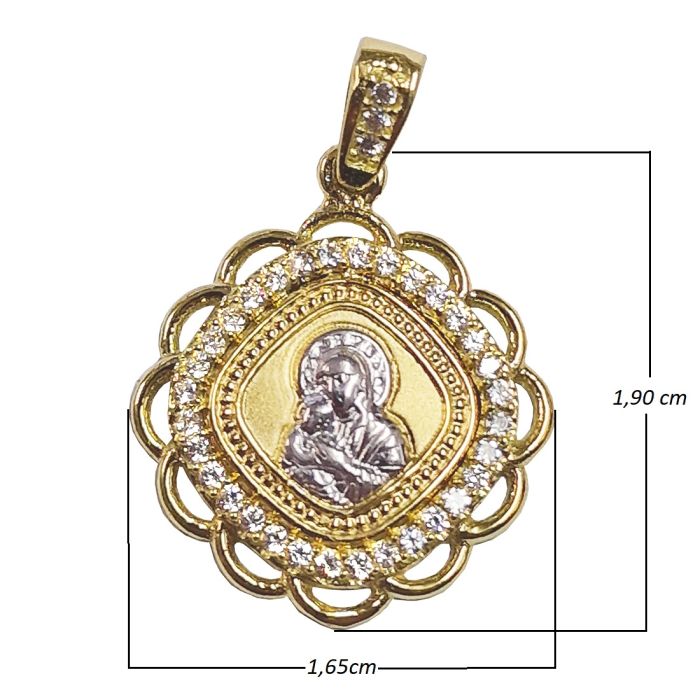 Yellow Gold charm in the form of Holy Mairy and Jesus 14ct IJY0008