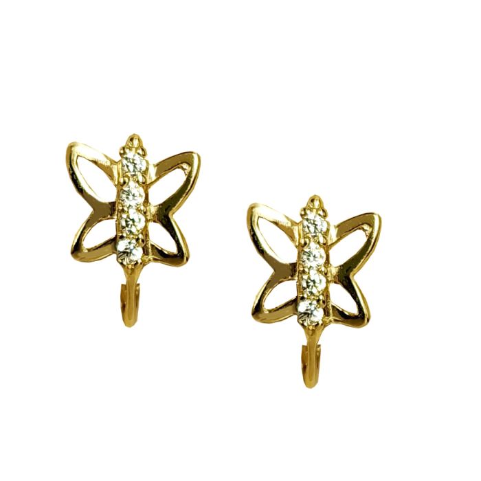 Women earrings butterly Yellow Gold with zircon 14ct ISU0036