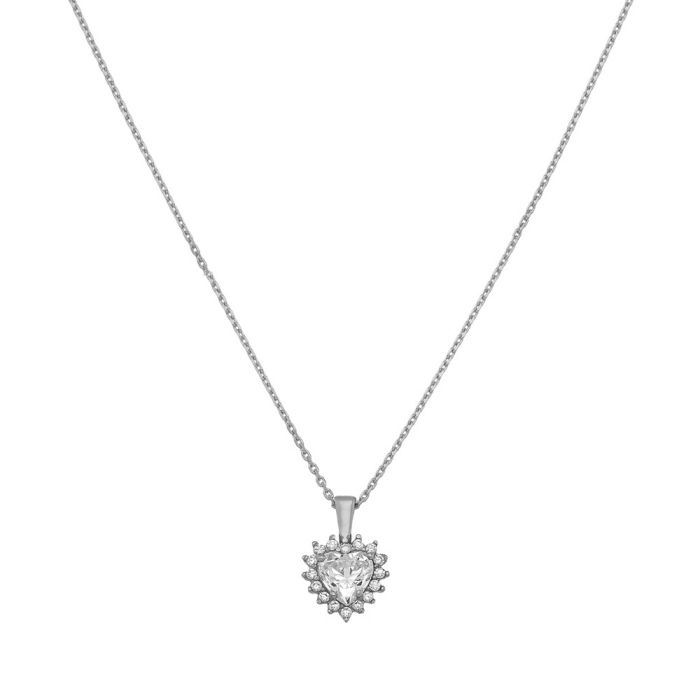 Women necklace White Gold heart with zircon 9ct HRY0175