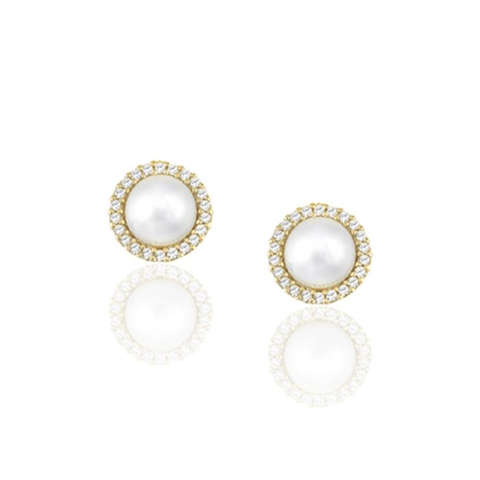 Women earrings Yellow Gold with zircon and pearl 9ct HSY0087