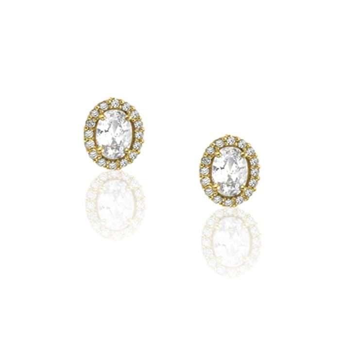 Women earrings rosette Yellow Gold with zircon 9ct or 14ct 