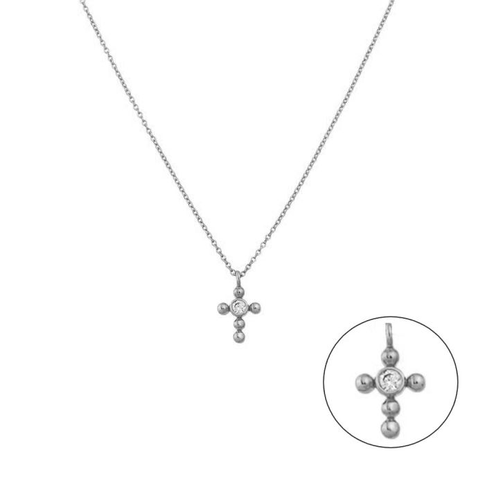 Women necklace with cross White Gold with zircon 9ct HTY0025