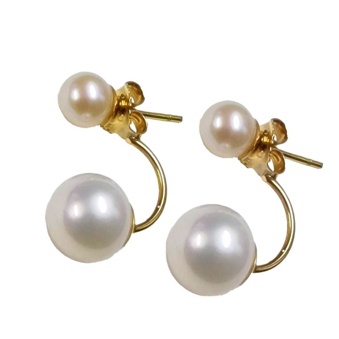 Yellow Gold buttoned earrins with pearl 14ct ISY0067