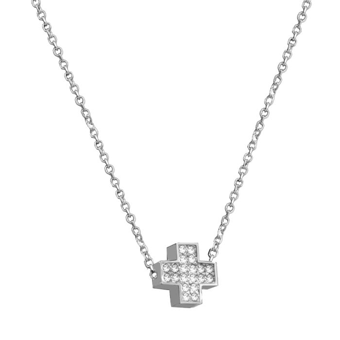 Women necklace White Gold with cross and zircon 9ct HRY0220