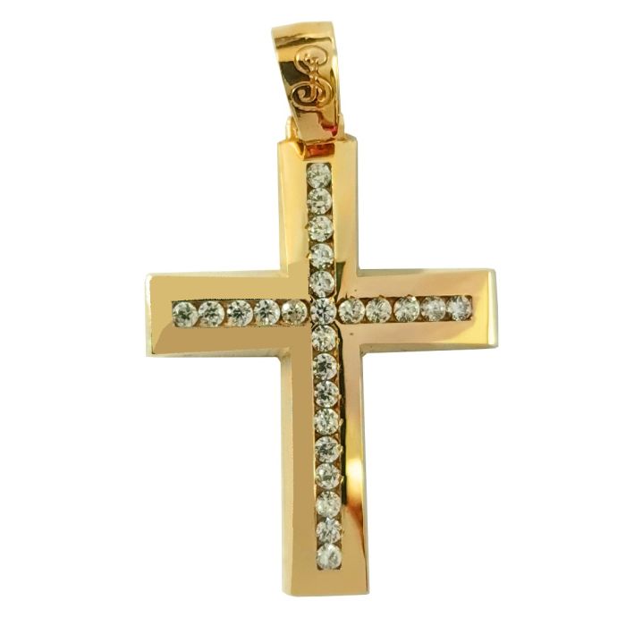 Women's yellow gold cross with zirkon 14CT without chain ITY0009