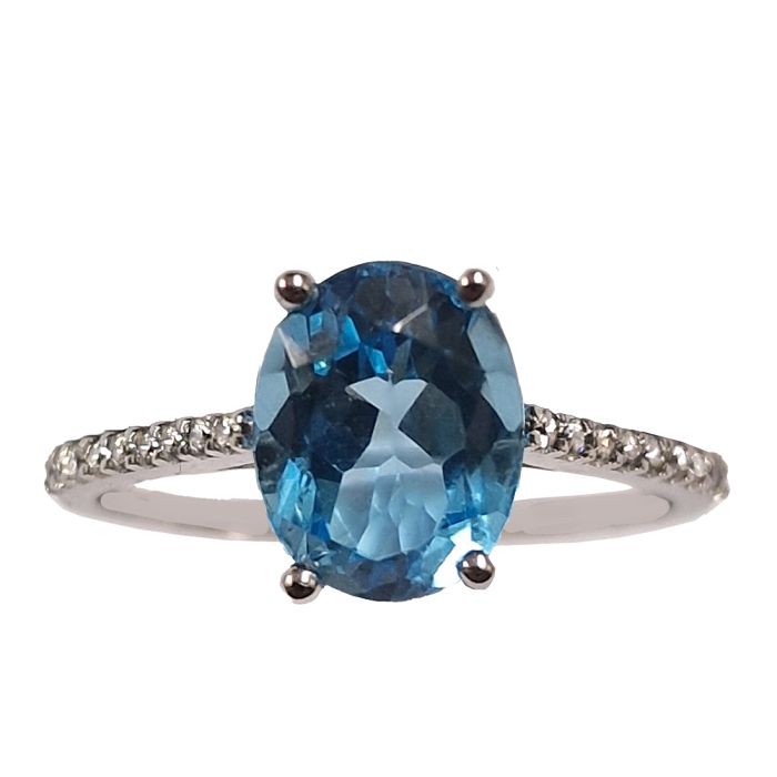 Women ring with blue topaz and diamonds White Gold 9ct HDZ0005
