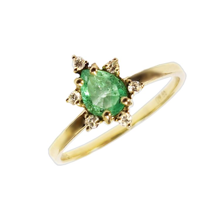 Women ring with emerald and diamonds Yellow Gold 9ct HDZ0007