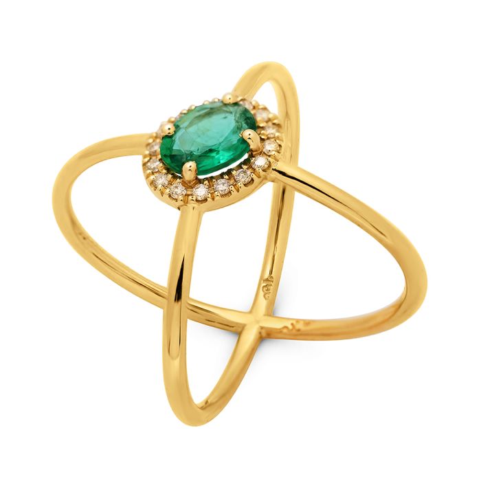 Women ring rozete Yellow Gold with emerald 18ct SDZ0019