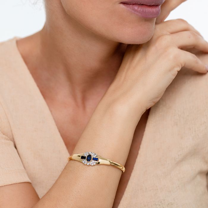 Women handcuff Yellow Gold with sapphires 14ct IXZ0011
