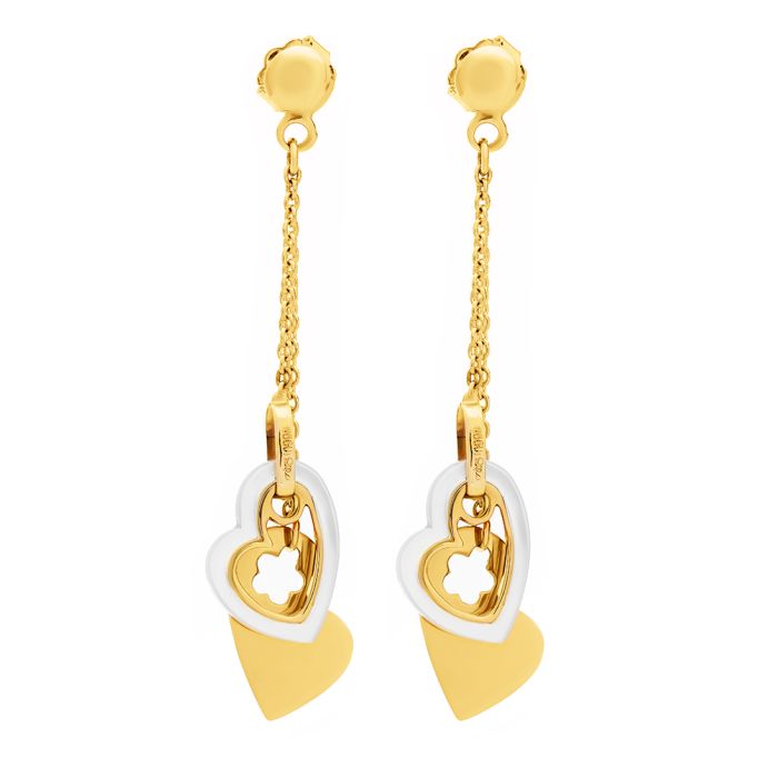 Women hanging earrings with hearts Yellow Gold 14ct KSZ0002