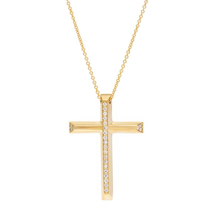 Women cross Yellow Gold with chain and brigian 18ct STZ0002