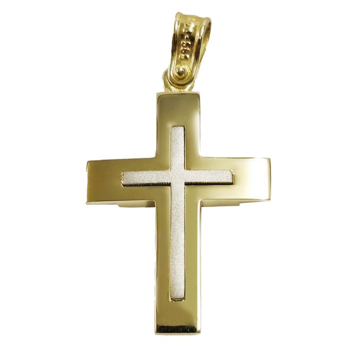 Men cross double sided Yellow Gold 14ct ITZ0063