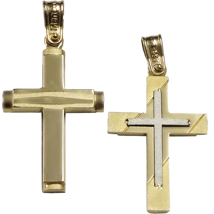 Men's cross Yellow Gold double sided 14ct ITZ0070