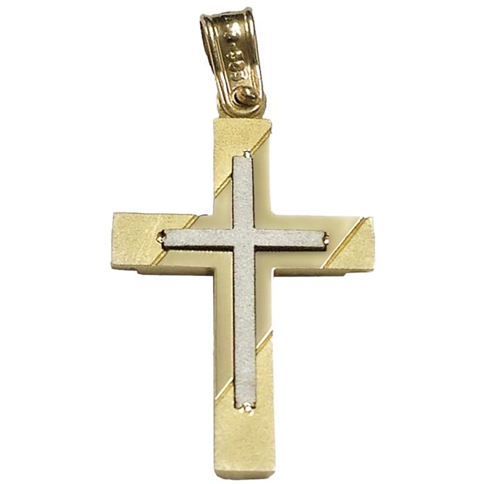 Men cross double sided Yellow Gold 14ct ITZ0101
