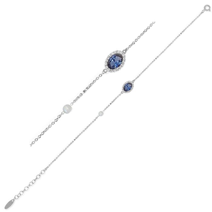 Women bracelet White Gold with blue zirkon stone 9ct HVZ0029