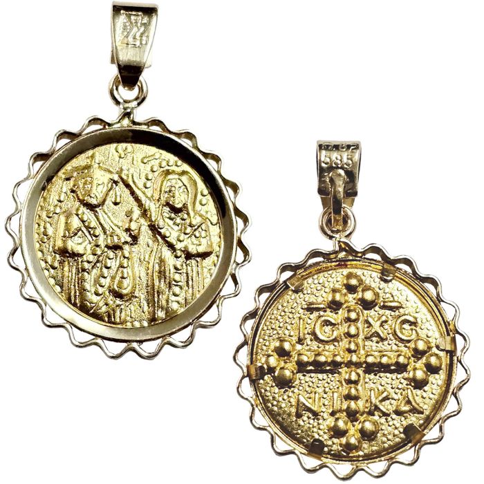 Handmade Constantine charm Yellow Gold double sided 14ct IKZ0001
