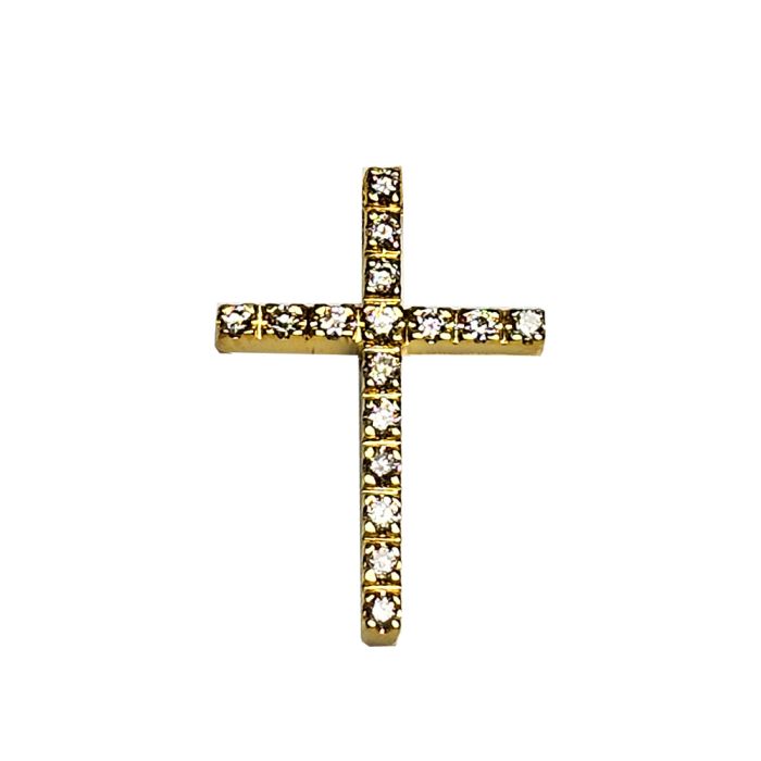0,18ct cross with brigian Yellow Gold with chain 18ct STA0034
