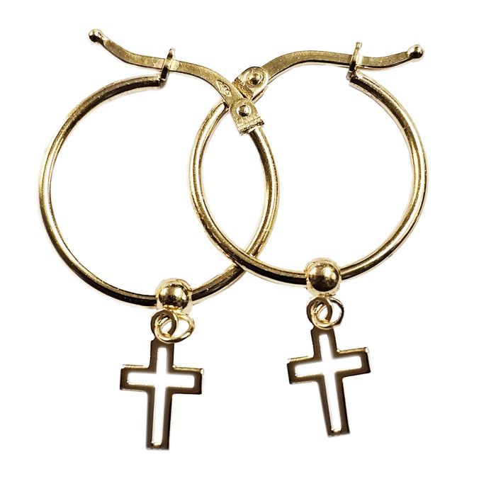 Women's 14k gold hoops with pendant crosses ISB0202