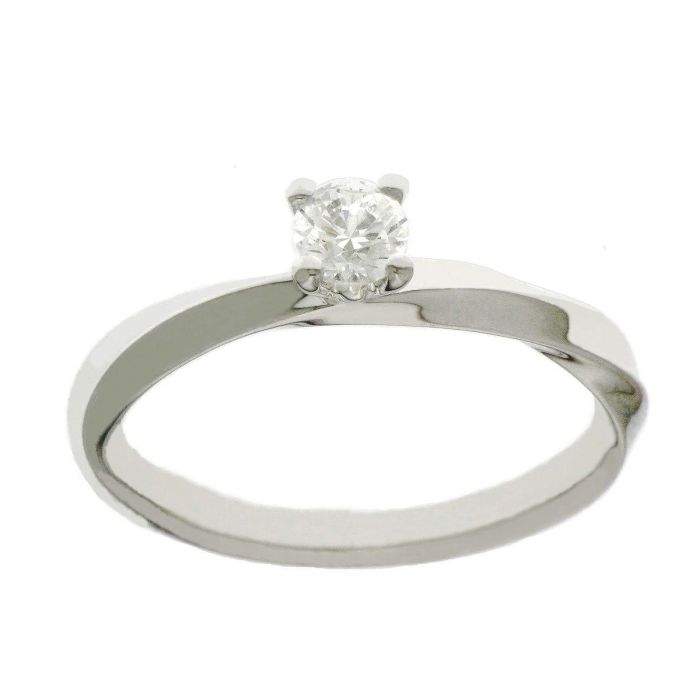 Women's White Gold Twist Diamond Single Stone Ring 18K SDB0059