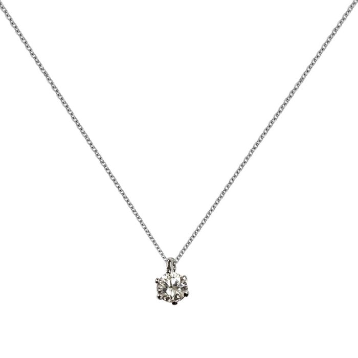 Women's white gold single stone necklace with 18K diamonds SOB0013