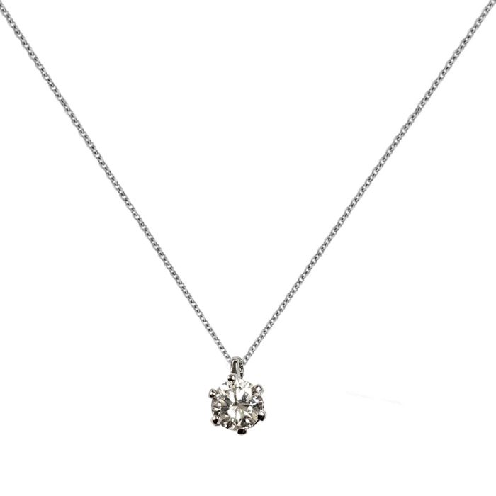 Women's white gold single stone necklace with 18K diamonds SOB0014