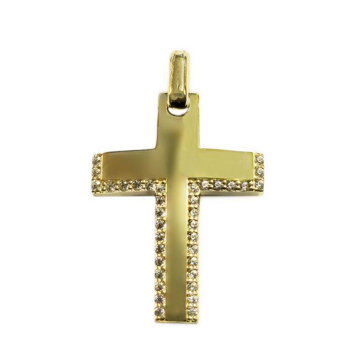 Women's Two-tone cross with 14K zircon without chain ITB0120