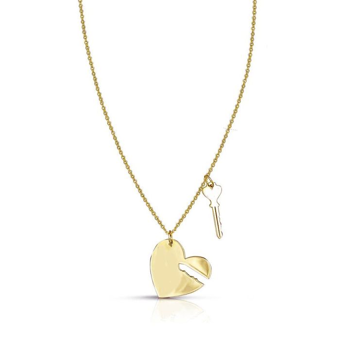 Women's heart necklace with key 9k yellow gold HRB0086
