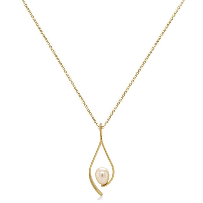 Women's drop necklace with pearl 9k yellow gold HRB0091