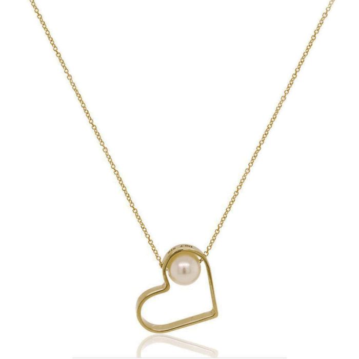 Women's heart necklace with pearl 9k yellow gold HRB0092