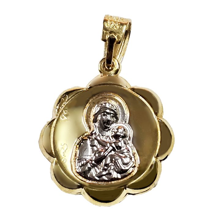 Amulet in yellow gold double-sided with the image of the Virgin Mary 9K HJB0104