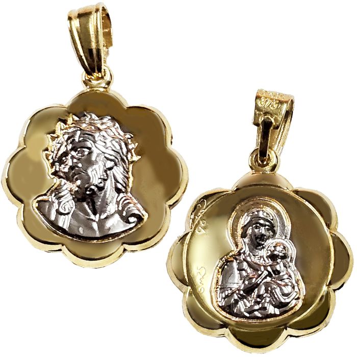 Amulet in yellow gold double-sided with the image of the Virgin Mary 9K HJB0104