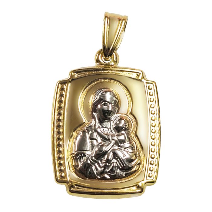 Amulet in yellow gold double-sided with the image of the Virgin Mary 9K HJB0105