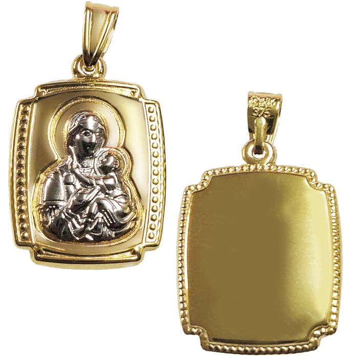 Amulet in yellow gold double-sided with the image of the Virgin Mary 9K HJB0105