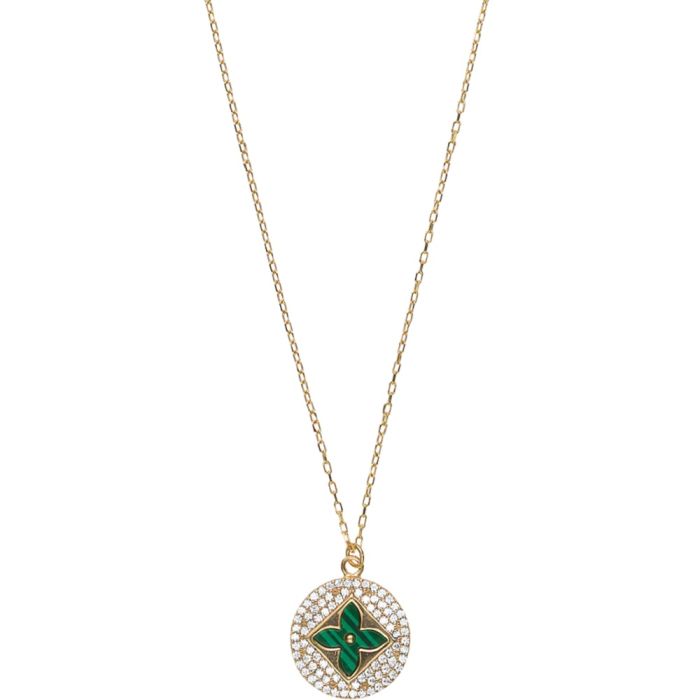 Women's necklace Breeze with zircon and malachite 413015.1