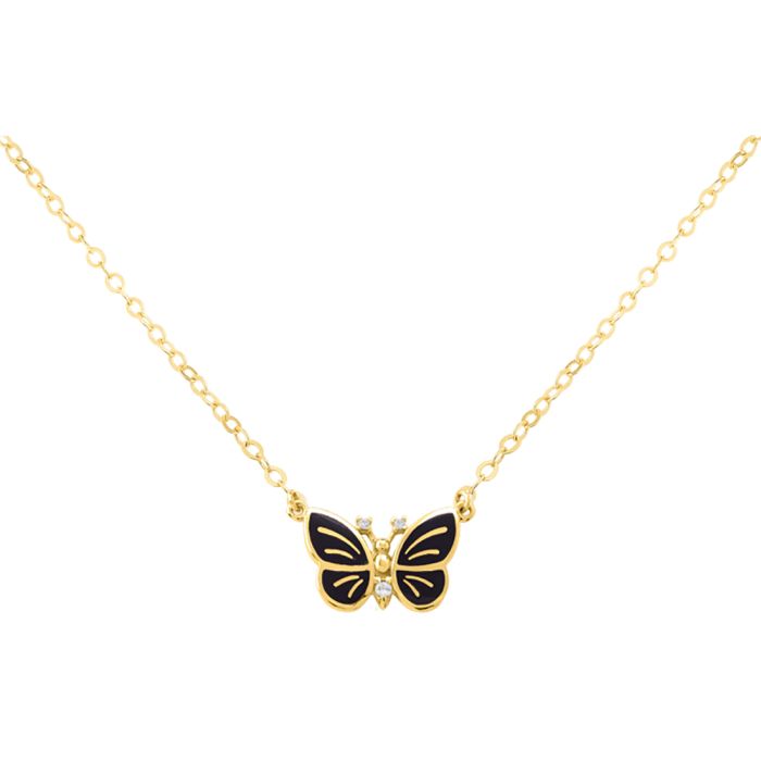 Women's yellow gold butterfly necklace with 9K enamel HRE0297