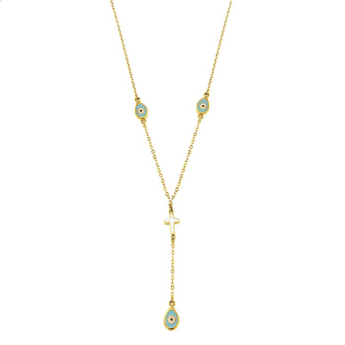 Women's necklace yellow gold with evil eye and cross 9K HRE0290