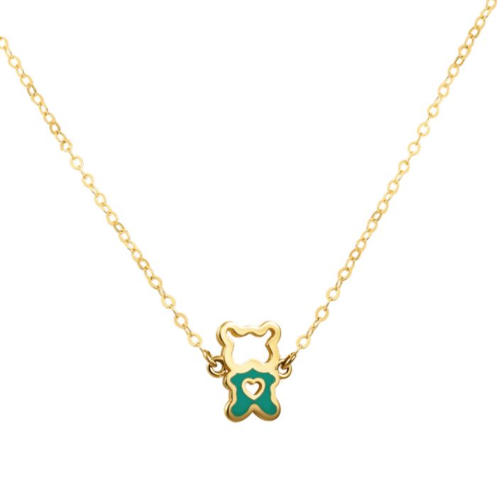 Women's yellow gold teddy bear necklace with 9K enamel HRE0295