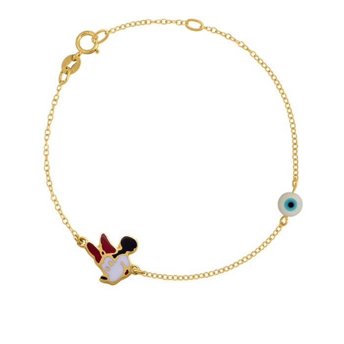 Children's 9k yellow gold bracelet with eye and Minnie Mouse HYE0012