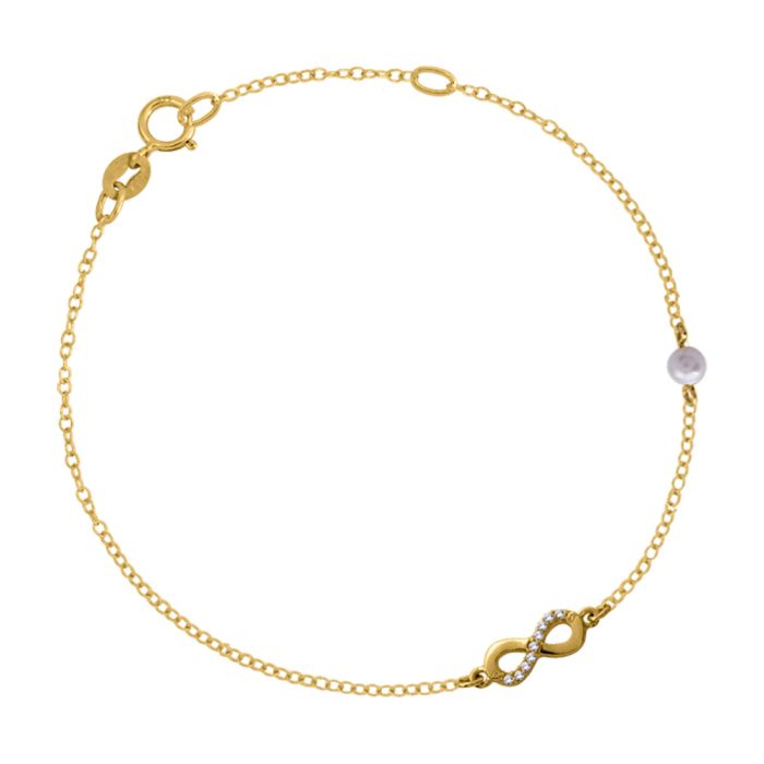 Children's bracelet 9k yellow gold with infinity and pearl HYE0016
