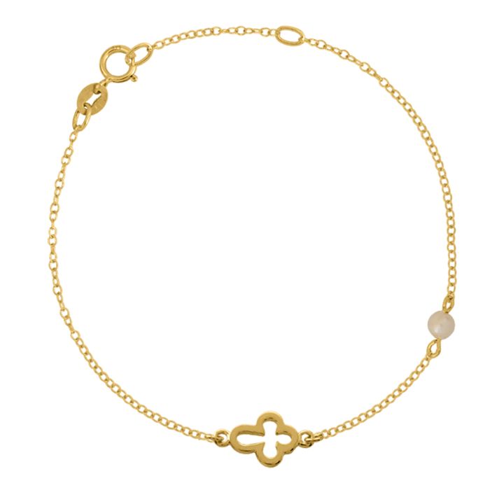 9k yellow gold children's bracelet with cross and pearl HYE0018