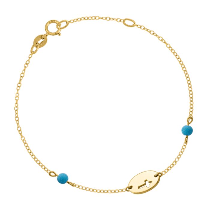 9k yellow gold children's bracelet with cross and stone HYE0019