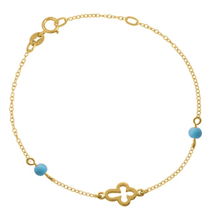 9k yellow gold children's bracelet with cross and pearl HYE0018